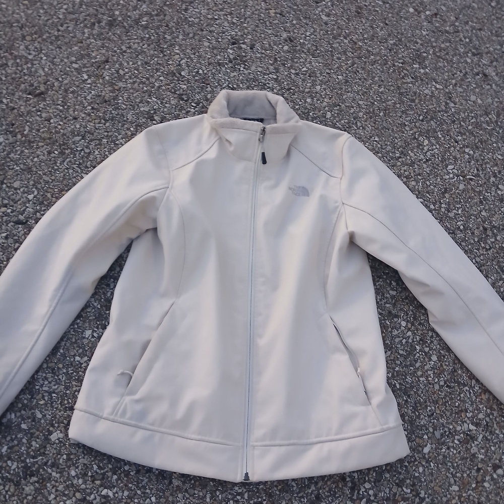 The North Face Jacket Womens Large White Softshell Fleece Lined Full Zip Outdoor